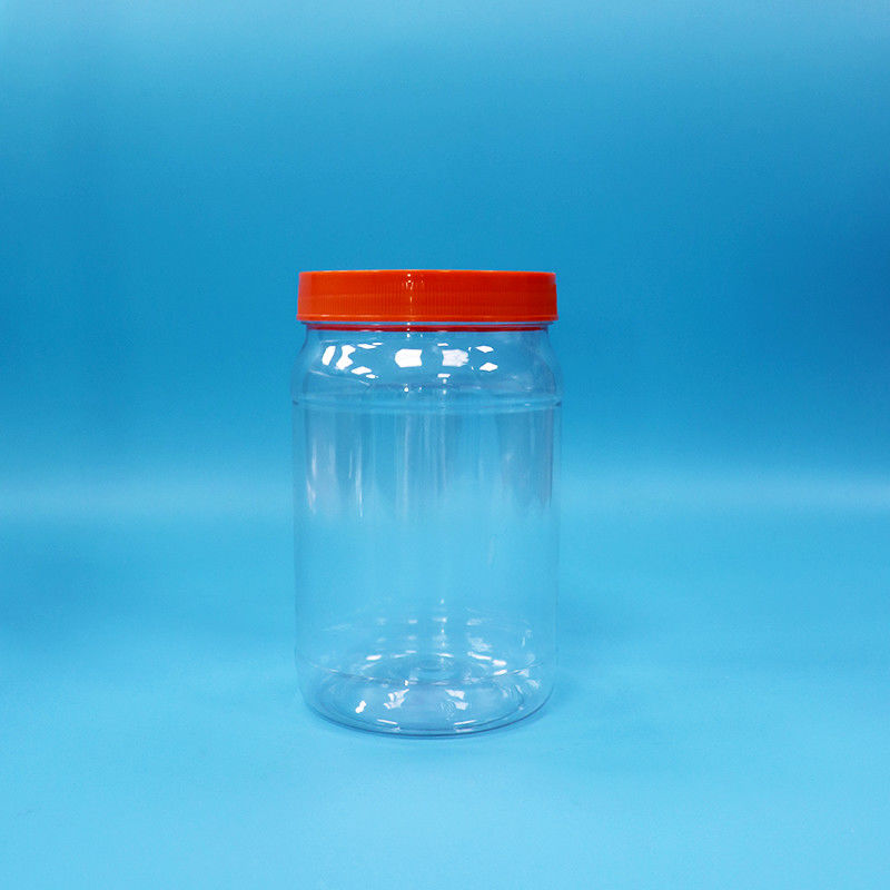 투명한 PET 플라스틱 둥근 식품 과자 쿠키 포장 병 빨간색 색상 나사 모자