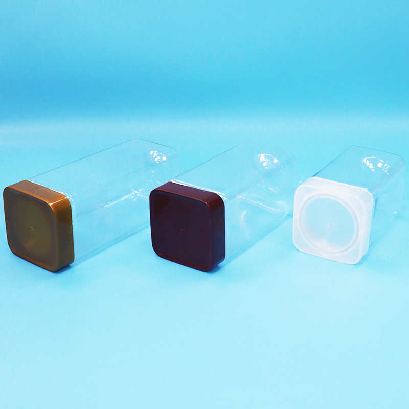 Food Grade Candy Food Snack Nuts PET Transparent Square Plastic Jar Screw Flat Lid