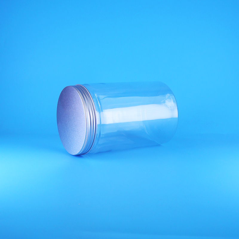넓은 입구 투명 PET 플라스틱 견과류 식품 사탕 긴 원형 용기 나사 평평한 뚜껑