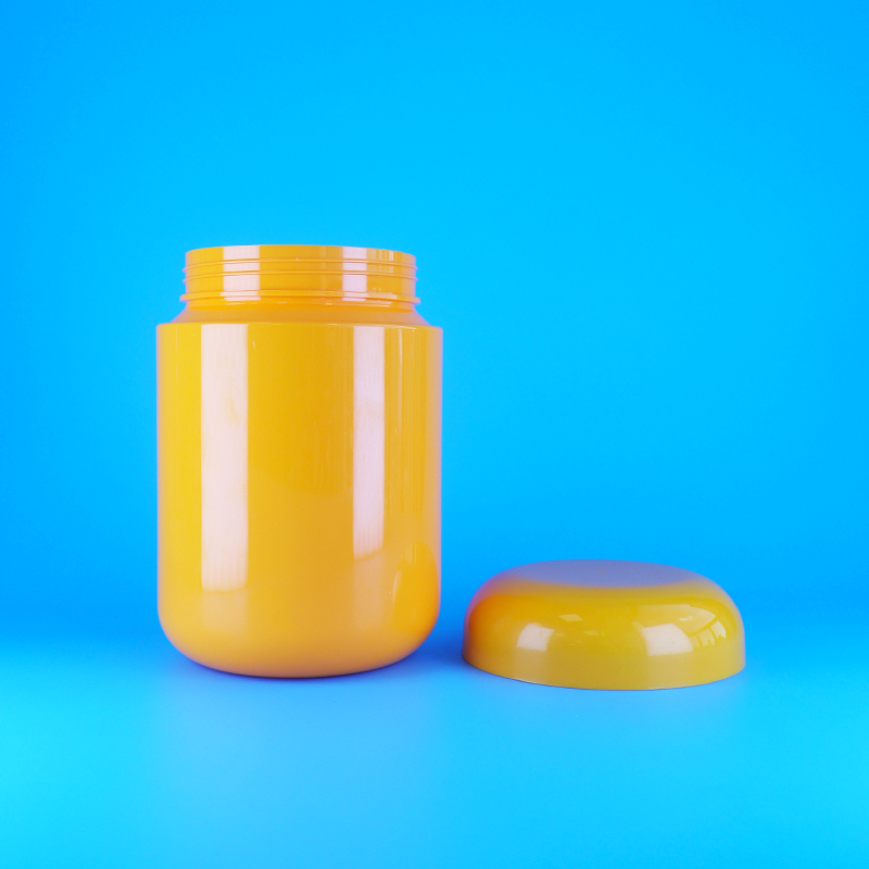 원형 식품 등급 오렌지 플라스틱 PET 스크류 플랫 오렌지 캡 쿠키 사탕 병