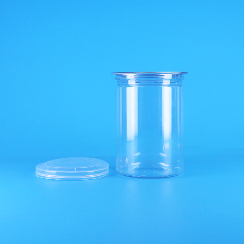 Bpa 프리 투명 라운드 PET 플라스틱 사탕 요구르트 아기 음식 쿠키 캔 PE 뚜껑