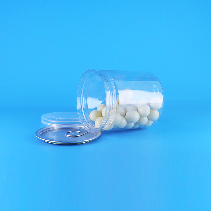 Leak Proof Easy Open Lid Clear Round Snack Candy PET Plastic Cans Food Packing
