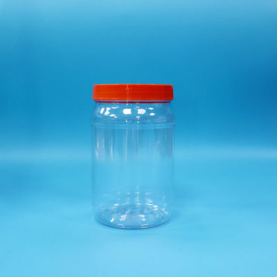 투명한 PET 플라스틱 둥근 식품 과자 쿠키 포장 병 빨간색 색상 나사 모자