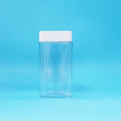 식품 등급 투명 사각 빈 PET 플라스틱 식품 사탕 쿠키 잼 병 흰색 뚜껑