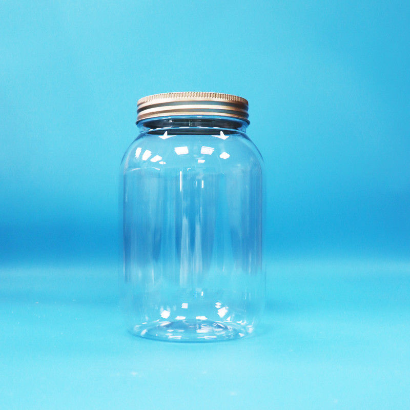 식품 등급 맑은 PET 플라스틱 둥근 병 알루미늄 나사 평면 모자 식품 과자 견과류