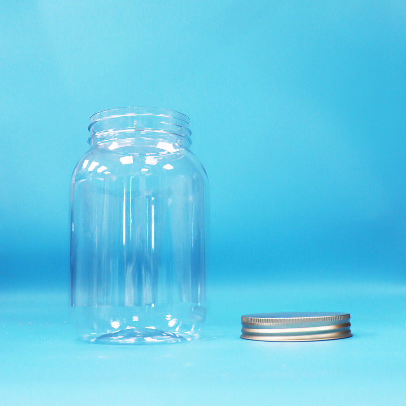 식품 등급 맑은 PET 플라스틱 둥근 병 알루미늄 나사 평면 모자 식품 과자 견과류