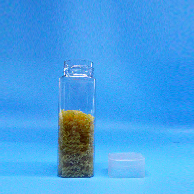 넓은 입 600ml 간식 음식 과자 투명 광장 PET 플라스틱 병 평면 상단 뚜??
