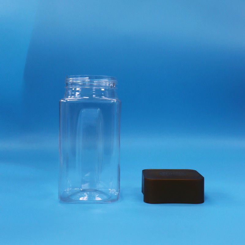 맑은 쿠키 식품 과자 식품 등급 PET 정사각형 플라스틱 저장 용기 나사 모자