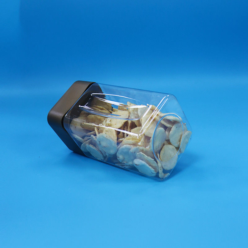 맑은 쿠키 식품 과자 식품 등급 PET 정사각형 플라스틱 저장 용기 나사 모자