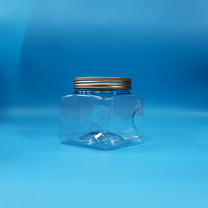 캔디 식품 간식 식품 등급 PET 맑은 정사각형 모양 플라스틱 잡기 병 알루미늄 뚜??