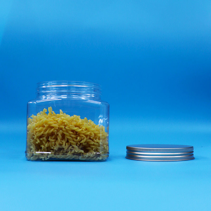 캔디 식품 간식 식품 등급 PET 맑은 정사각형 모양 플라스틱 잡기 병 알루미늄 뚜??