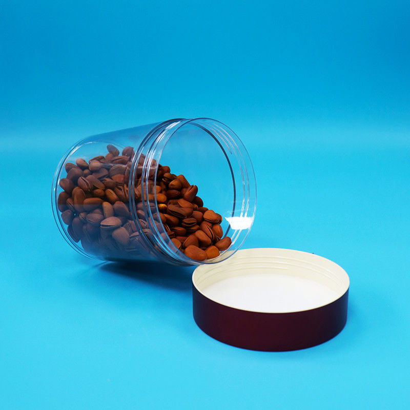 BPA 없는 과자 쿠키 견과류 식품 등급 PET 투명한 플라스틱 항아리 스크루 빨간 뚜??