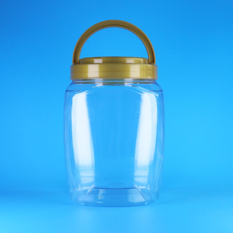 사각형 모양 손잡이 뚜?? 선명한 플라스틱 PET 쿠키 건조 과일 누드름 보관 용기