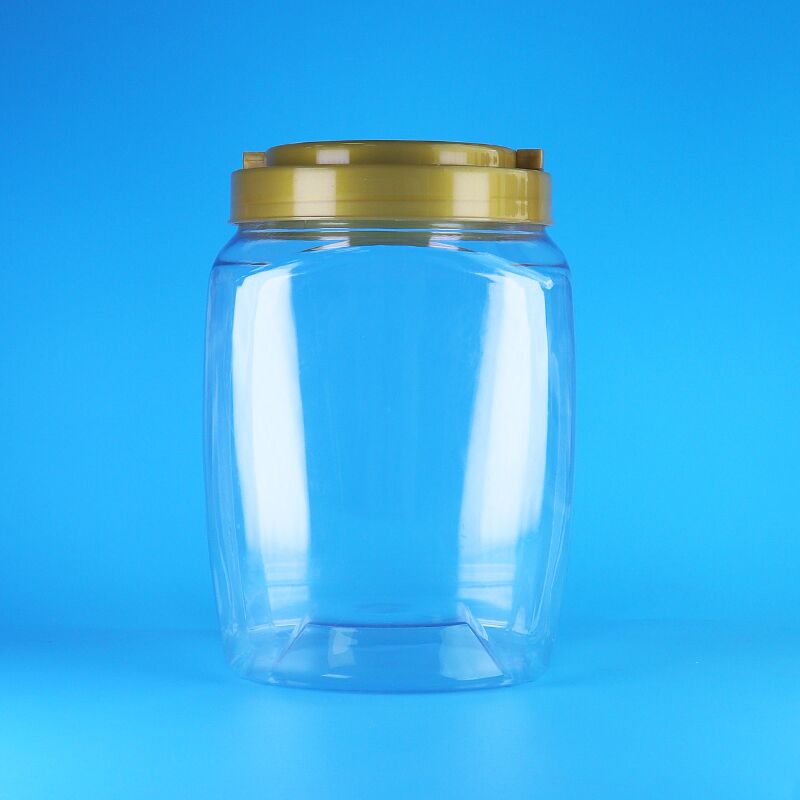 투명한 사각형 손잡이 평면 뚜?? 플라스틱 PET 사탕 쿠키 건조 식품 아기 음식 병