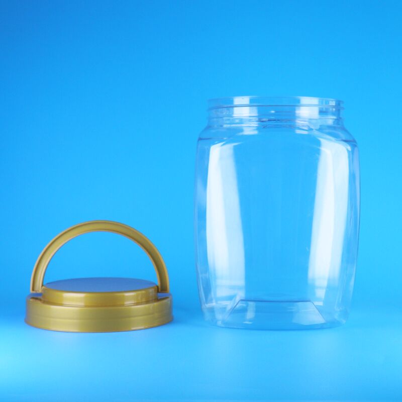 투명한 사각형 손잡이 평면 뚜?? 플라스틱 PET 사탕 쿠키 건조 식품 아기 음식 병