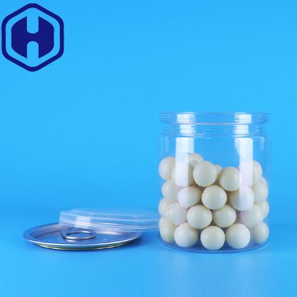 누출 방지 쉬운 개방 뚜?? 선명한 둥근 간식 과자 PET 플라스틱 캔 식품 포장