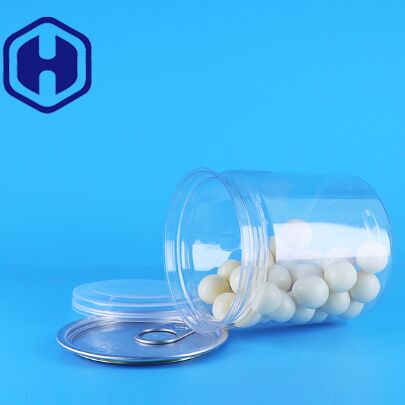 누출 방지 쉬운 개방 뚜?? 선명한 둥근 간식 과자 PET 플라스틱 캔 식품 포장