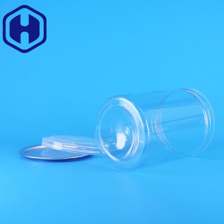 Bpa 프리 투명 라운드 PET 플라스틱 사탕 요구르트 아기 음식 쿠키 캔 PE 뚜껑