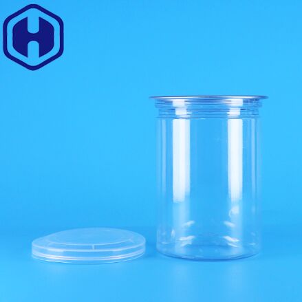 Bpa 프리 투명 라운드 PET 플라스틱 사탕 요구르트 아기 음식 쿠키 캔 PE 뚜껑